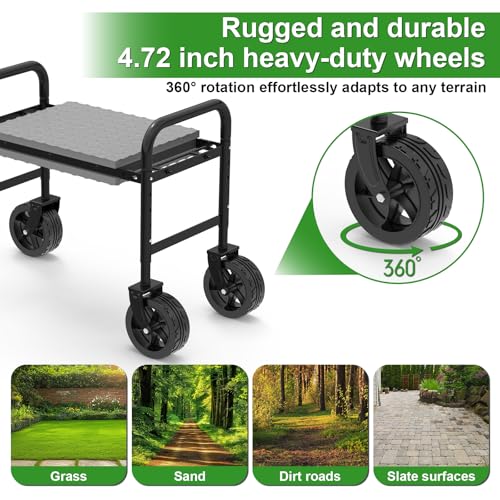Garden Kneeler and Seat with 360° Wheels: 3-in-1 Rolling Gardning Stool
