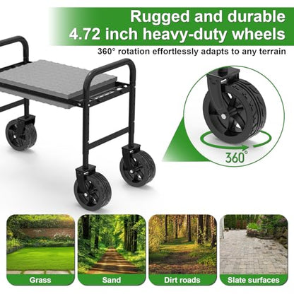Garden Kneeler and Seat with 360° Wheels: 3-in-1 Rolling Gardning Stool