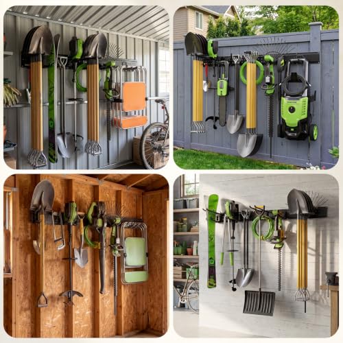 Garage Tool Organizer Wall Mount, 49.5 Inch Heavy Duty Garage Organization System with 10 Adjustable Hooks, Garden Tool Storage Rack for Garage, Yard & Shed, Holds Up to 400 lbs - size: 49.5" | 3 Panels + 10 Hooks