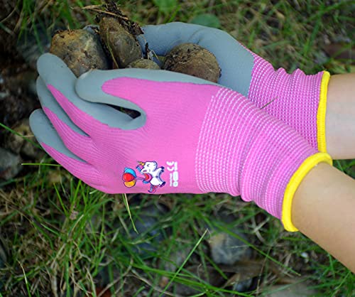 Kids Gardening Gloves, Latex Coated Toddler Yard Gloves, 6 Pairs (3-5 YRS) - color: Green & Blue & Pink (Pack of 6), size: 3X-Small
