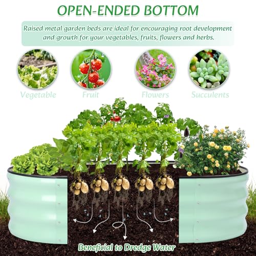 Metal Raised Garden Bed, 4 x 2 ft Oval Galvanized Planter Box - color: Green