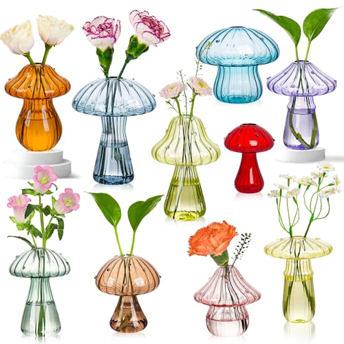 Plant Propagation Station, Set of 10 Colored Glass Mushroom Vase - color: 10pcs Colorful