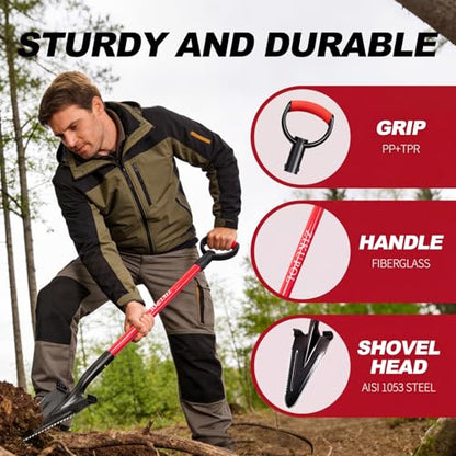 Root Shovel Garden Spade Shovel with Double Serrated Blades for Trenching, Digging,Planting,Metal Detecting,46 Inches