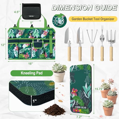 KUNN 5 Gallon Garden Bucket Tool Organizer & Kneeling Pad Set, Green - color: Green Leaf