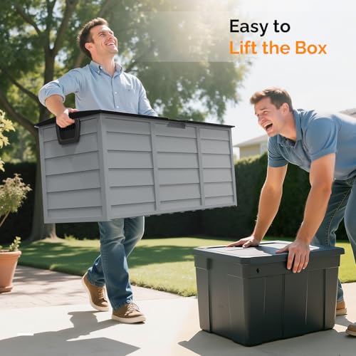 VINGLI 75 Gallon Weatherproof Outdoor Storage Box, Grey Body, Black Lib - color: Grey Body, Black Lib