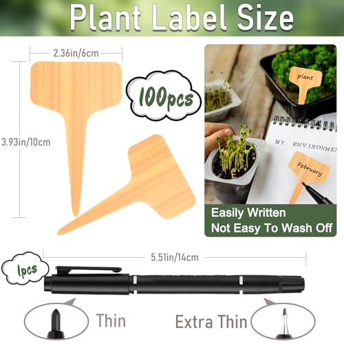 Wanateber 100 Pcs Plastic Plant Labels & Garden Markers with Marking Pen