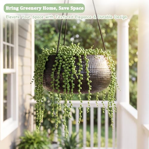 8 Inch Hanging Planter for Indoor Plant, Ceramic Black Flower Pot - color: Black