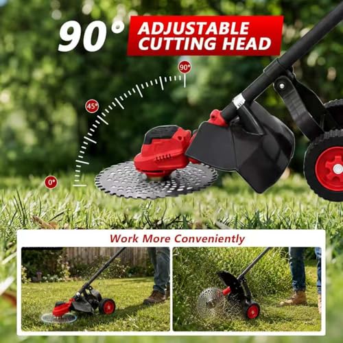 4-in-1 Electric Weed Wacker with Wheels, 20000RPM Cordless Weed Whacker & Brush Cutter, Lightweight 21V Battery Powered Lawn Edger with 2 Batteries