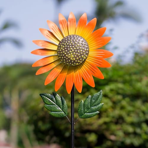 Sunflower Wind Spinner,Garden Windmills and Spinners for Yard - color: Sunflower-orange