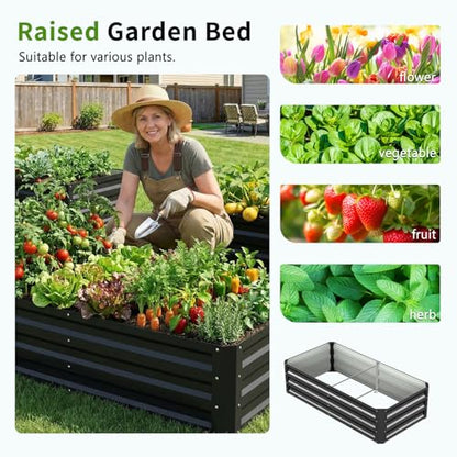 DoCred 4x2x1Ft Raised Garden Bed with 87"H Arch Trellis for Climbing Plants - color: Black