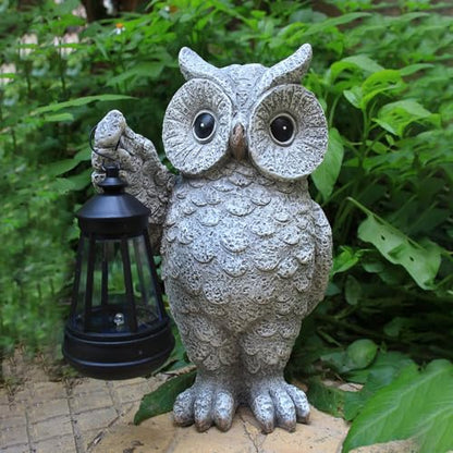 Solar Owl Garden Statue with LED Lantern, Waterproof Outdoor Resin Figurine (Grey Owl) - color: Owl1