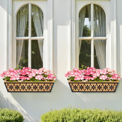 30 Inch Window Boxes Planters Railing Planter Box - 2 Pack Deck Railing Planter Boxes with Adjustable Brackets Coco Liners Balcony Planters Railing Hanging for Window Flower Boxes Outdoor Garden Decor - size: 30 Inch