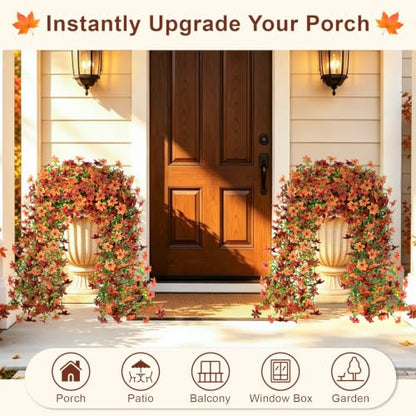 Artificial Hanging Flowers for Outdoors, 2 PCS 344-Bloom UV Resistant Mums - color: Orange Burgundy