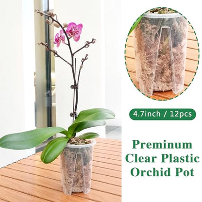 Orchid Pot 12-Pack: Clear Plastic 4.7-Inch Orchid Pots, Holes for Repotting, Indoor/Outdoor Flower Planter - size: 4.7''12pcs