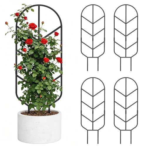 4 Pack 30'' Large Metal Plant Trellis for Climbing Plants, Tall Plant Support for Indoor & Outdoor Use, Modern Decorative Trellis for Potted Plants (4 Pack) - size: 4 PACK