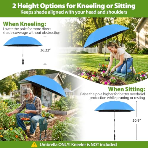 Garden Kneeler Umbrella with Clamp,42” Canopy, UPF50+ Sun Protection - color: Blue