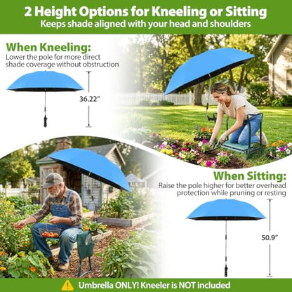 Garden Kneeler Umbrella with Clamp,42” Canopy, UPF50+ Sun Protection - color: Blue