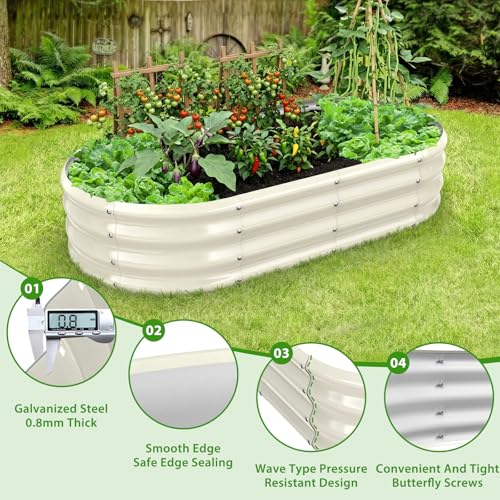 TBMLC Oval White Galvanized Planter Box, Metal Raised Garden Bed 5X2.7X1 FT - color: White, size: 5X2.7X1 FT