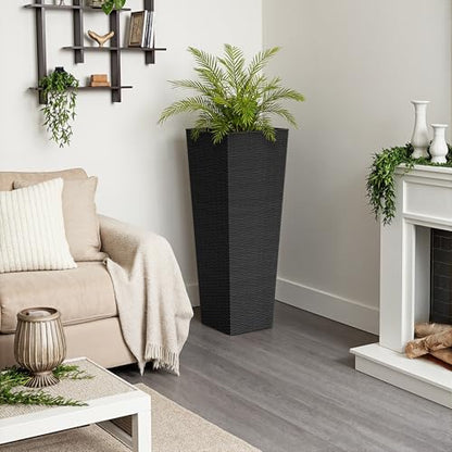 Greesum 32 Inch Tall Plastic Planters (Set of 2), Black - color: Black, size: 30" Height without Tray