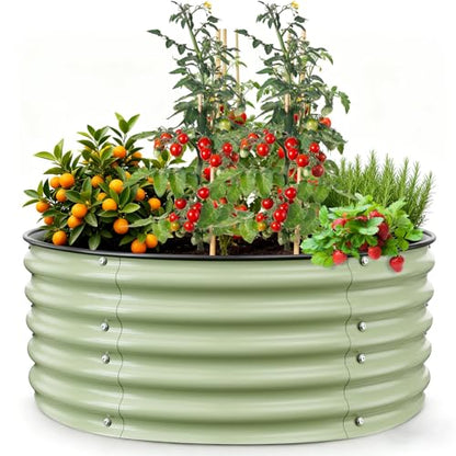 Gruper Raised Garden Bed, 3.5ft x 17'' Tall Round Metal Planter - color: Light Green, size: 42x42x17in