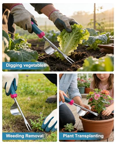 2026 Upgraded Weed Puller Tool, Leverage Base & V-Shaped Forks, Hand Weeder