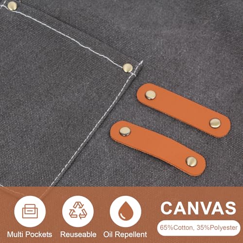 Unisex Woodworking Work Apron, 16oz Multi-Pocket Canvas Apron - color: Dark Grey