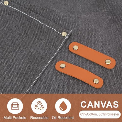 Unisex Woodworking Work Apron, 16oz Multi-Pocket Canvas Apron - color: Dark Grey
