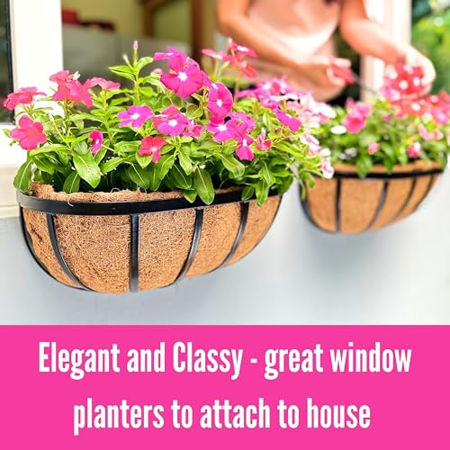 LaLaGreen Metal Wall Planter (16 in, 4 Pack) Black Garden Window Flower Box - size: 16" x 4