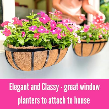 LaLaGreen Metal Wall Planter (16 in, 4 Pack) Black Garden Window Flower Box - size: 16" x 4