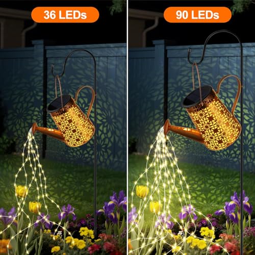 Forlivese 2PCS Solar Watering Can with Lights, Solar Lights Outdoor - size: 90LED