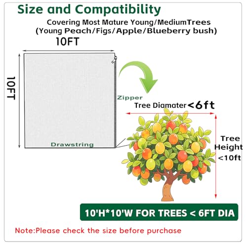 10ftx10ft Large Fruit Tree Netting Cover Zipper Drawstring Garden Pest Mesh - size: 10x10Ft