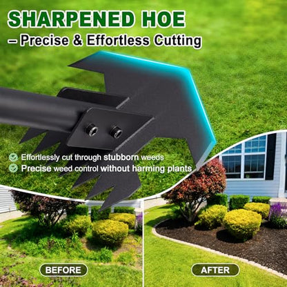 Scuffle Hoe for Weeding - 48" Adjustable Long Handle Action Hoe, Heavy Duty 2-in-1 Push Pull Garden Hoe with Sharp Serrated Blade for Flower Beds, Lawn, Yard and Sidewalks