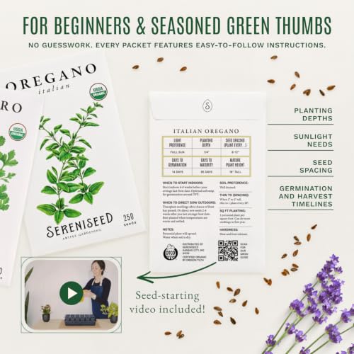 Sereniseed Certified Organic Herb Seeds 35-Pack | Non-GMO Heirloom Variety for Indoor Outdoor Culinary Gardening Gift Kit - size: 35-Pack