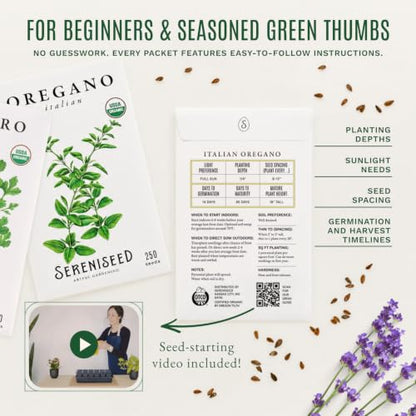 Sereniseed Certified Organic Herb Seeds 35-Pack | Non-GMO Heirloom Variety for Indoor Outdoor Culinary Gardening Gift Kit - size: 35-Pack