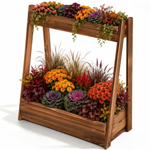 36" 2-Tier Freestanding Elevated Wooden Raised Garden Bed - color: 36" H Garden Bed-carbonized Wood Color