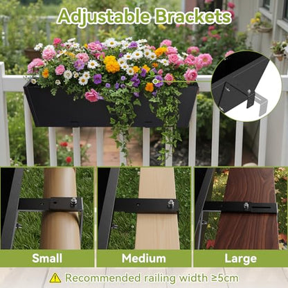 2 Pack Railing Planter Box 36 Inch, Heavy Duty Metal Window Boxes - size: 2 Packs