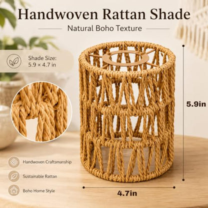 2 Pack Hanging Grow Lights for Indoor Plants Boho Rattan Plant Light