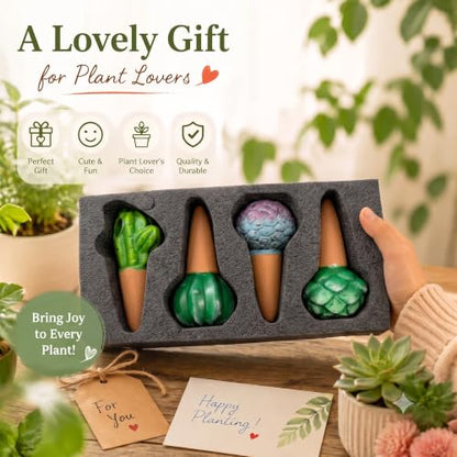 SURE YUESI 4PCS Self Watering Globes, Automatic Terracotta Watering Bulbs - Watering Spikes, Vacation Plant Watering Devices System, Plant Watering Globes for Indoor and Outdoor Plants - Cactus - color: Cactus