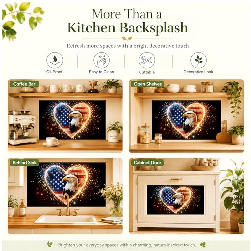 Kitchen Wallpaper 17.3x28 in Bald Eagle American Flag Heart for Backsplash - color: Colorful1288