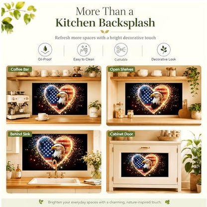 Kitchen Wallpaper 17.3x28 in Bald Eagle American Flag Heart for Backsplash - color: Colorful1288