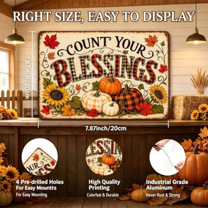 Count Your Blessings Thanksgiving Metal Sign Fall Wall Decor 8x12 Inch - color: Count Your Blessings