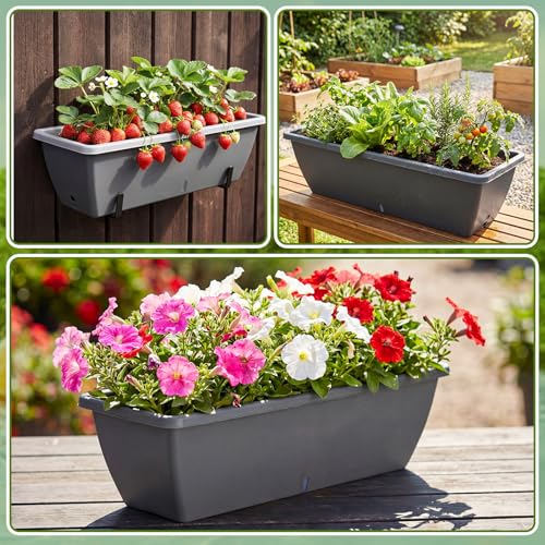 8 Pcs 24 Inch Plastic Window Boxes Planters, Gray - color: Gray