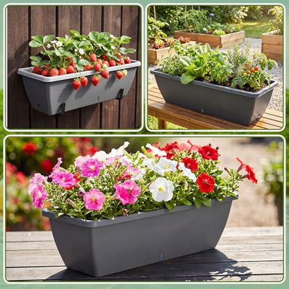 8 Pcs 24 Inch Plastic Window Boxes Planters, Gray - color: Gray