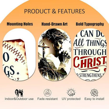 I Can Do All Things Through Christ Baseball Metal Sign 12×8 Inch - color: Baceball, size: 8*12inch