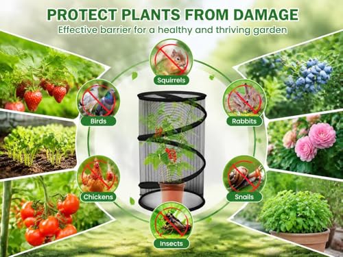 5 Pack Pop Up Insect Barrier Plant Cover, 20''H x 13''D Pop Up Fine Mesh Plant Protector with 24 Stakes 36 Labels Carry Bags, Pop Up Guard Plant Cover Tents for Vegetables Flowers, Black & White