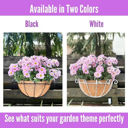 ShopLaLa Hanging Wall Planters (10 in, 4 Pack) Black Coco Liner Flower Pots - size: 10" (25cm) x 4 Pack