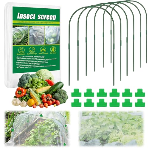 10 X 33 FT Garden Mesh Netting Kit Pest Barrier for Raised Beds with Hoops - color: Clear Netting With Hoops, size: 10x33ft