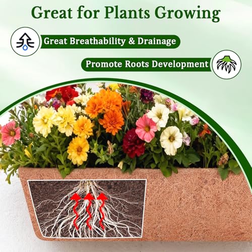Halatool 4 Pack 36 Inch Trough Coco Fiber Replacement Window Box Liners Pre-Formed Coconut Liners for Planters Natural Coco Liner for Wall Hanging Basket Flower Pot Fence and Railing - size: 36 in