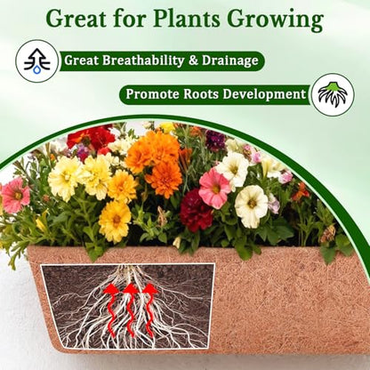 Halatool 4 Pack 36 Inch Trough Coco Fiber Replacement Window Box Liners Pre-Formed Coconut Liners for Planters Natural Coco Liner for Wall Hanging Basket Flower Pot Fence and Railing - size: 36 in