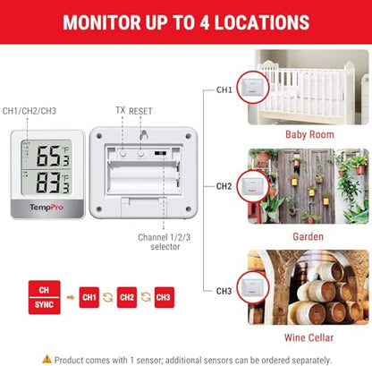 TempPro TempAir Indoor Outdoor Thermometer Wireless 500FT